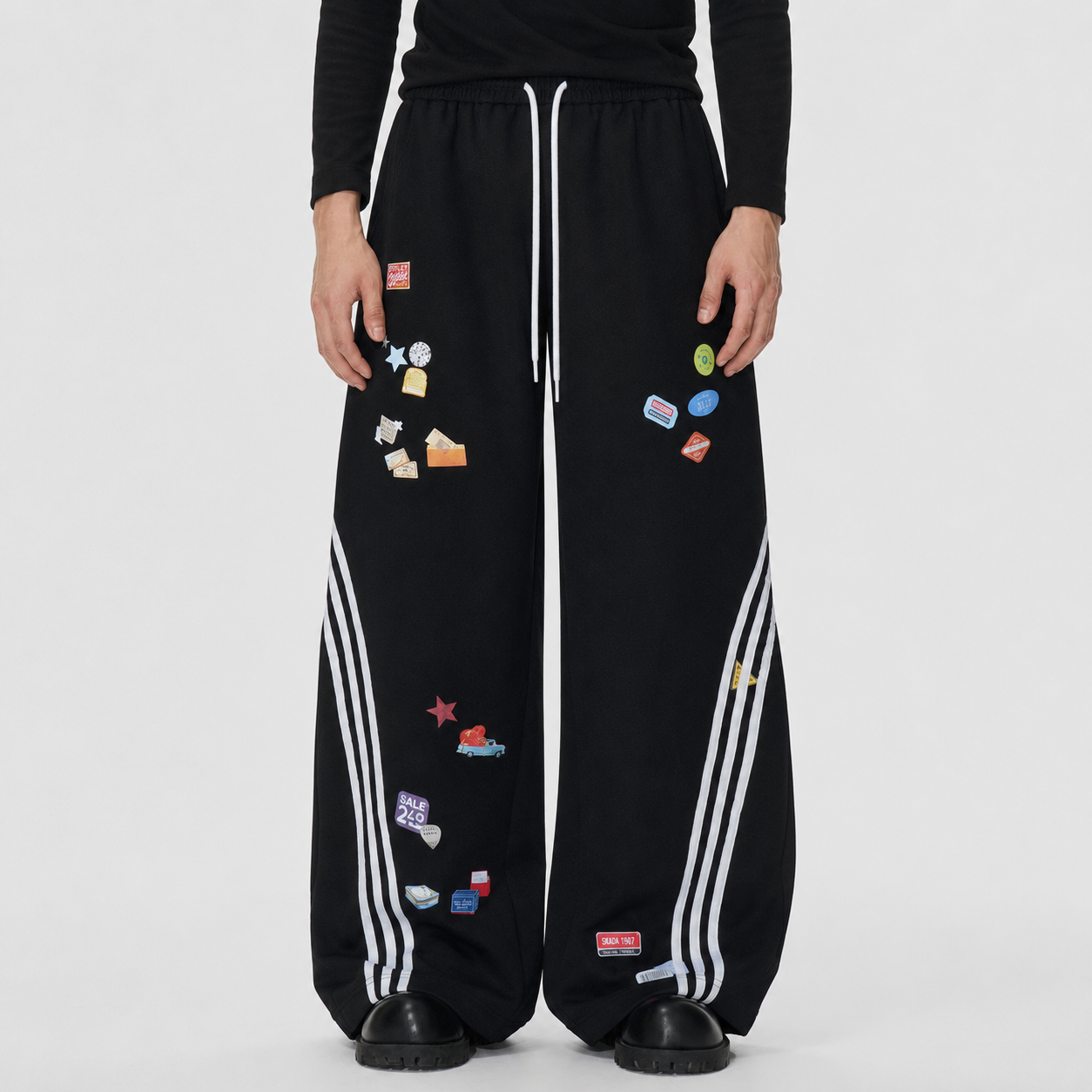 Street Patterned Striped Barrel Casual Pants