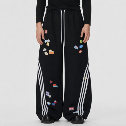 Street Patterned Striped Barrel Casual Pants