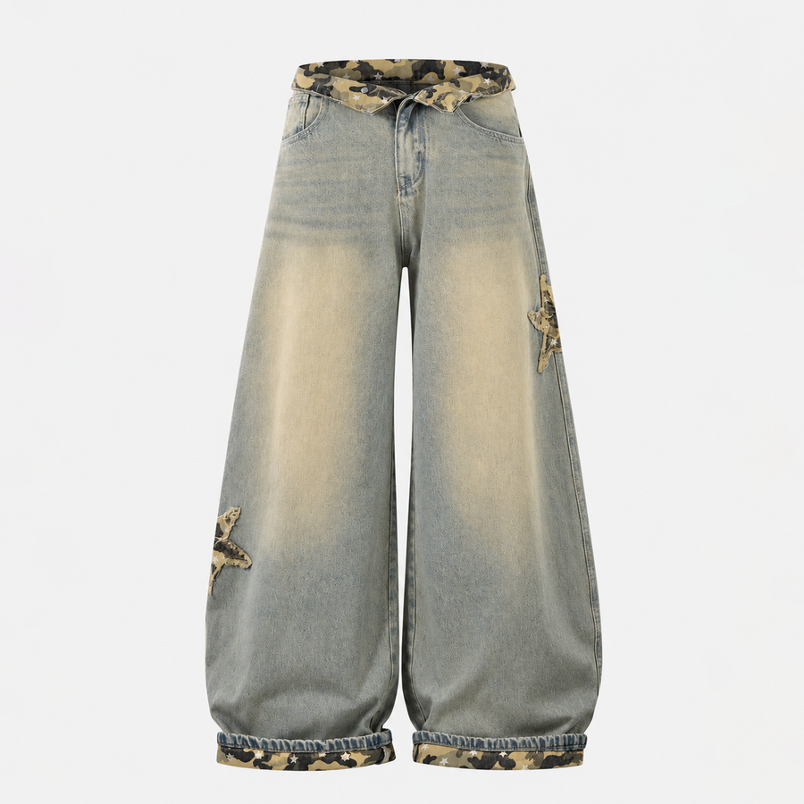 Camo Star Cuffed Denim | Baggy Vintage Jeans