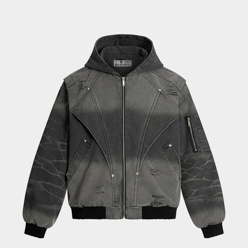 Distressed Washed Streetwear | Retro Patchwork Hoodie - Santo 