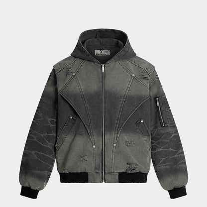 Distressed Washed Streetwear | Retro Patchwork Hoodie - Santo 