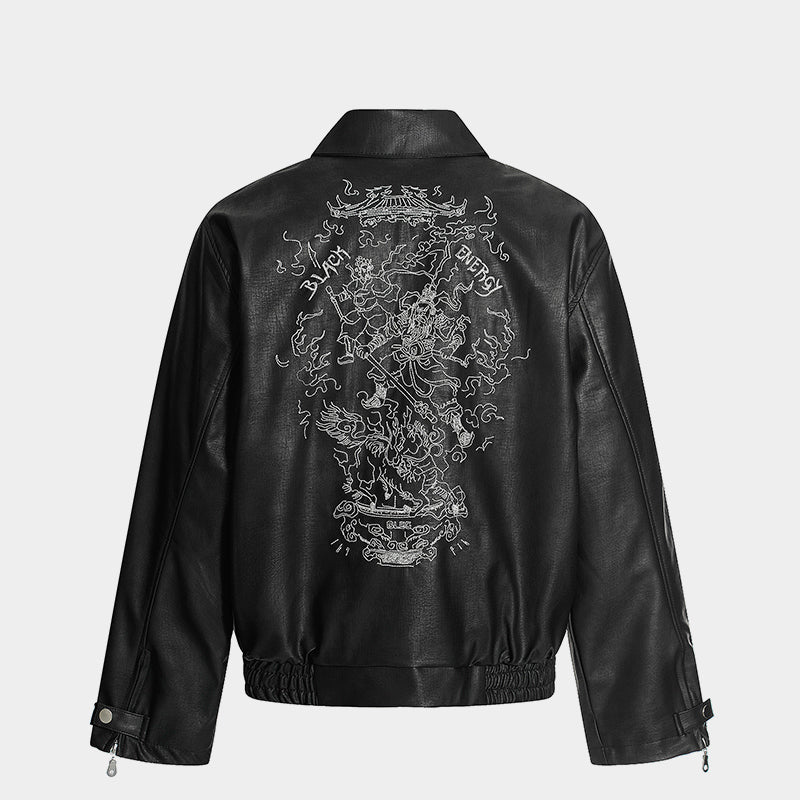 Retro Motorcycle Streetwear Coat | Embroidered Leather Jacket - Santo 
