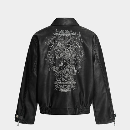 Retro Motorcycle Streetwear Coat | Embroidered Leather Jacket - Santo 