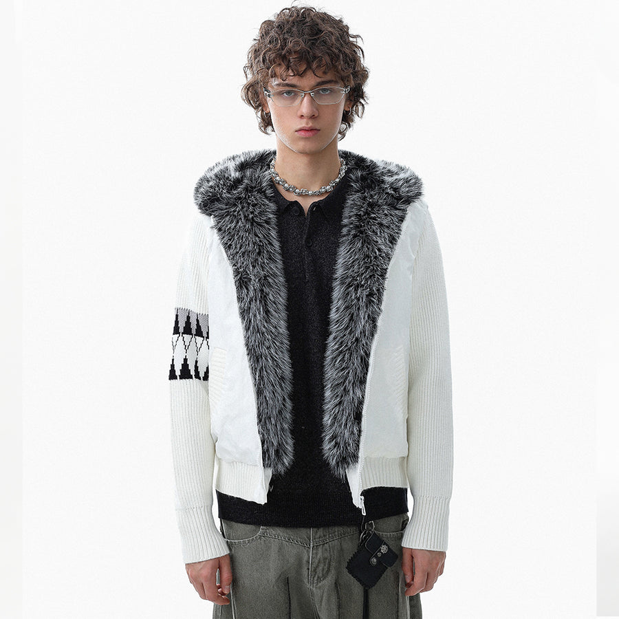 Knit Contrast | Fleece Hooded Jacket