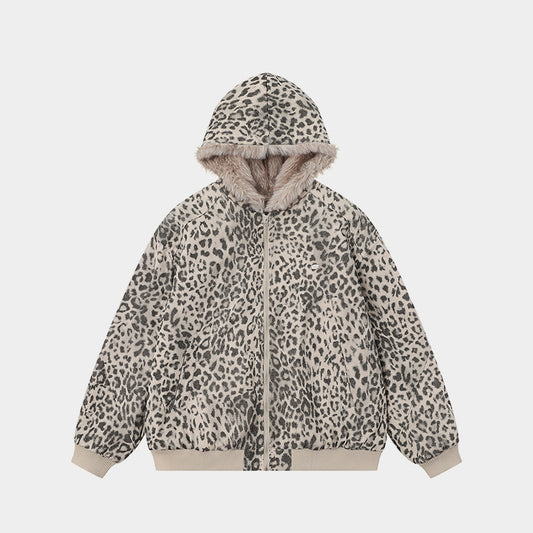 Leopard Fleece | Faux Fur Collar Coat