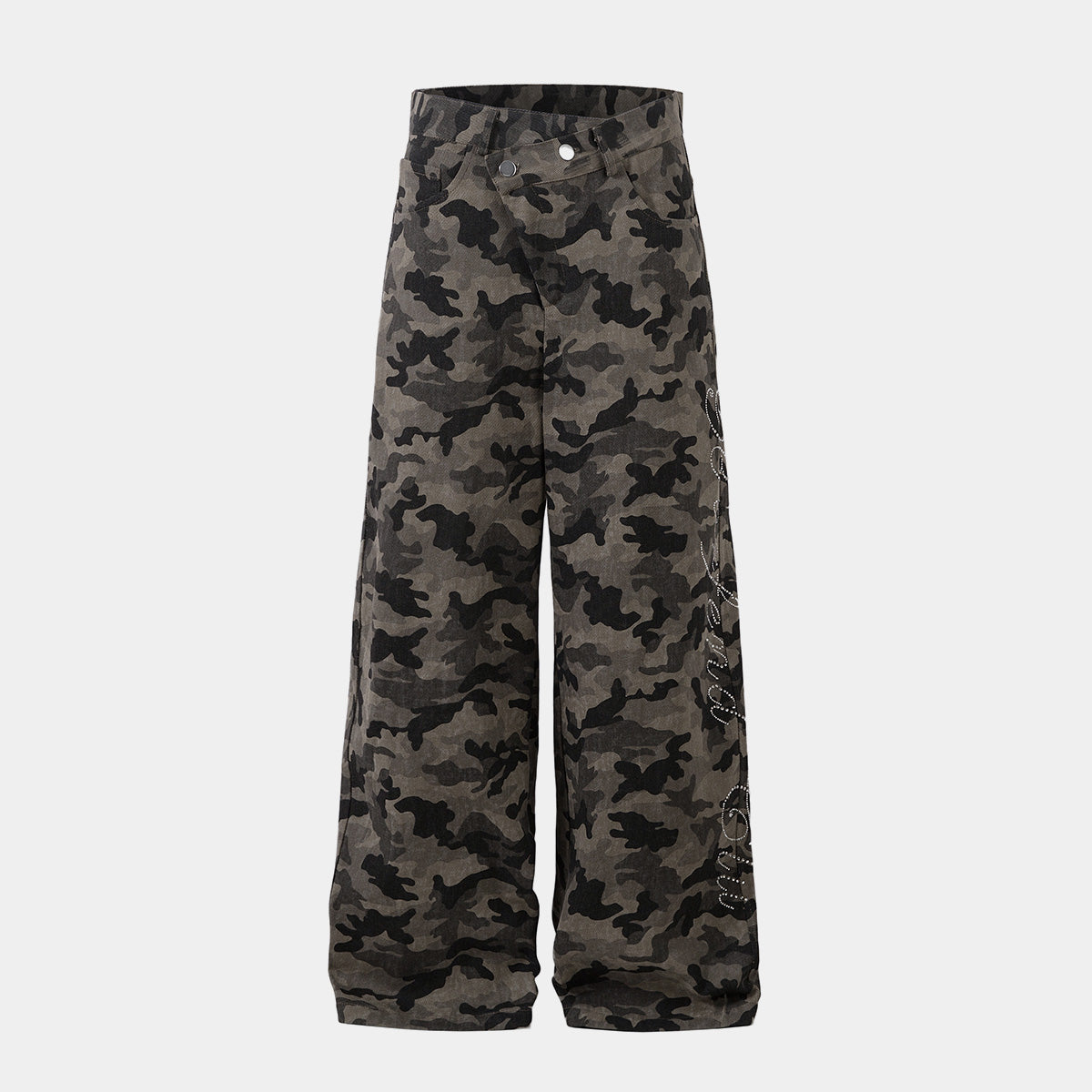 Y2K Vintage Wide Leg Pants | Camouflage Straight Denim Jeans - Santo 