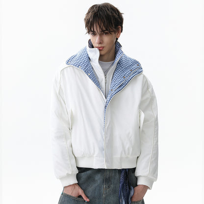 Plaid-Lined Patch| Stand Collar Jacket