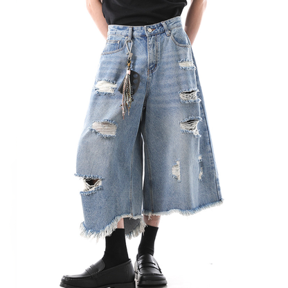 Distressed Light Wash Denim Shorts - Santo 
