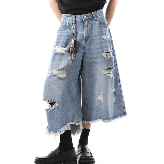 Distressed Light Wash Denim Shorts - Santo 