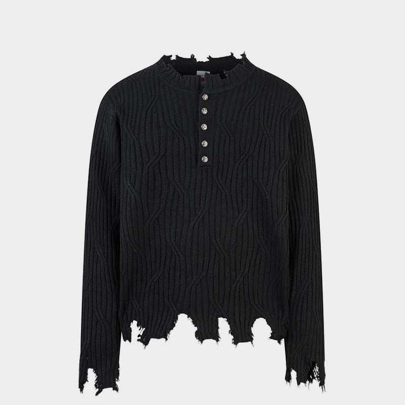 Knitted Distressed Diamond Pattern | Raw Edge Sweater