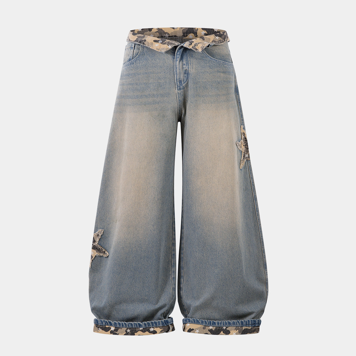 Camo Star Cuffed Denim | Baggy Streetwear Jeans - Santo 