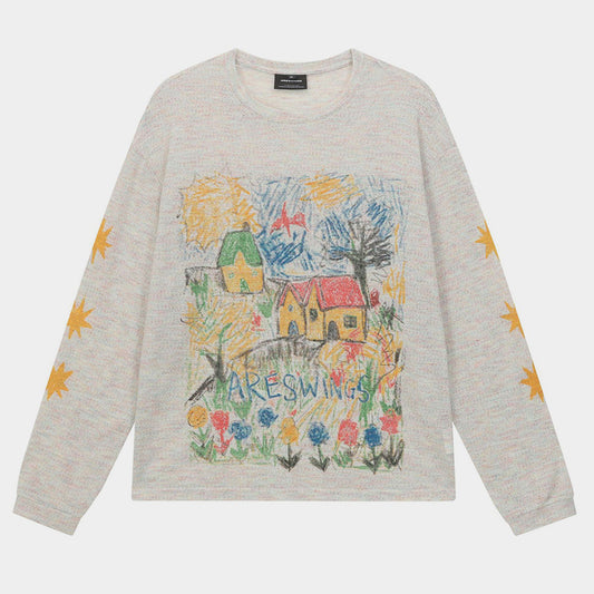 Retro Long Sleeve Streetwear Top | Graffiti Print Sweatshirt - Santo 