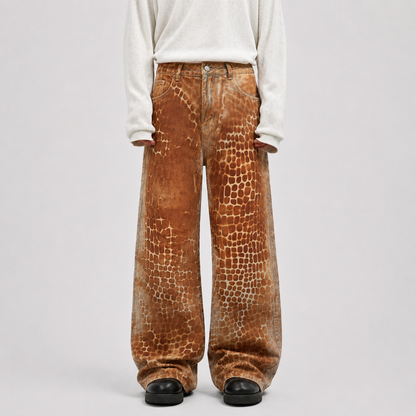 Croc Texture Washed Wide Leg Jeans