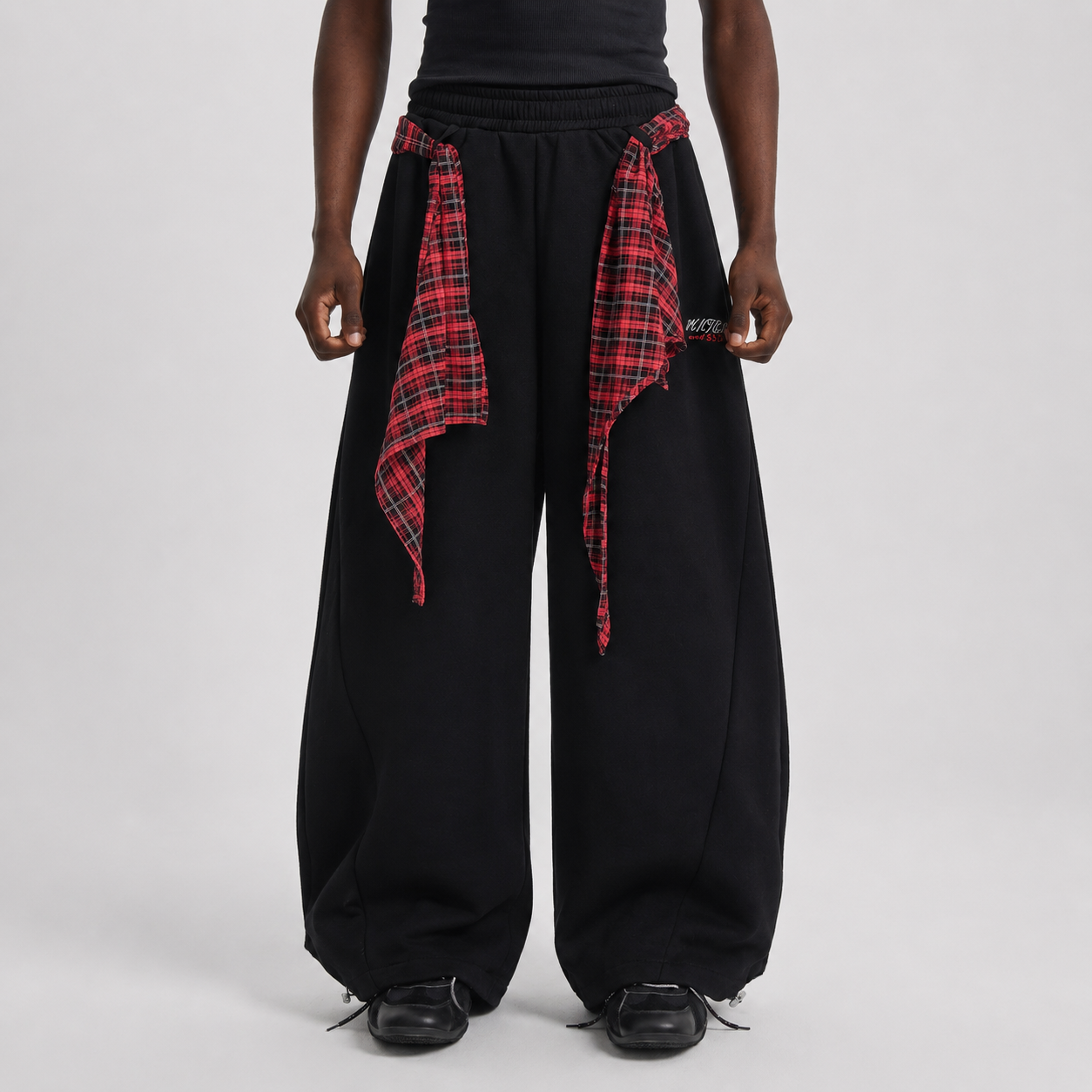 Street Detachable Plaid Waistband Machete Casual Pants