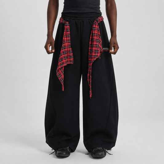 Street Detachable Plaid Waistband Machete Casual Pants