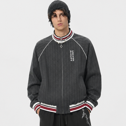 Pinstripe Vertical Embroidery Track Jacket