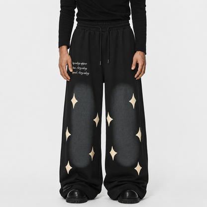 Spray Paint Star Print Distressed Sweatpants