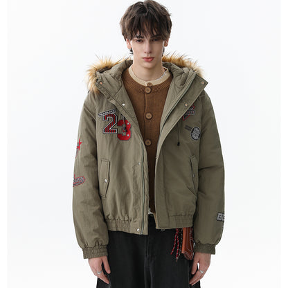 Patch Embroidered | Fur Hooded Jacket