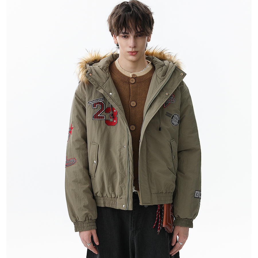 Patch Embroidered | Fur Hooded Jacket