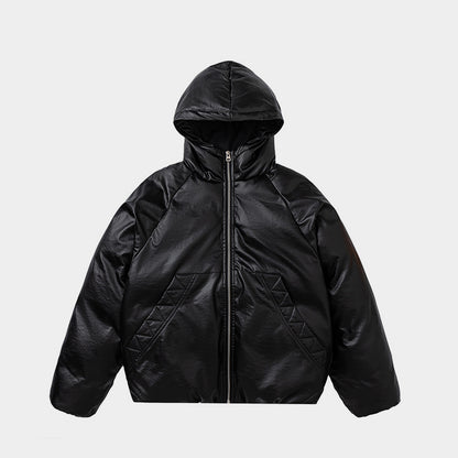 Leather Hooded | Zip-Up Puffer Jacket