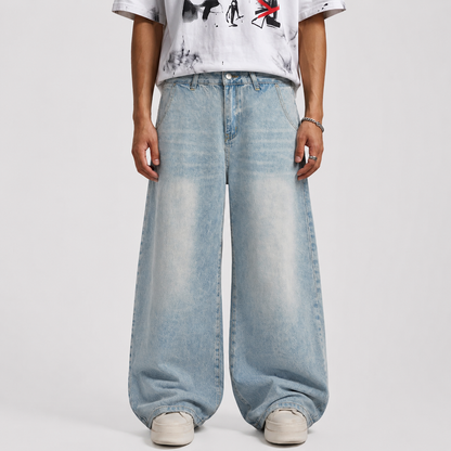 Denim Washed Distressed Barrel Jeans