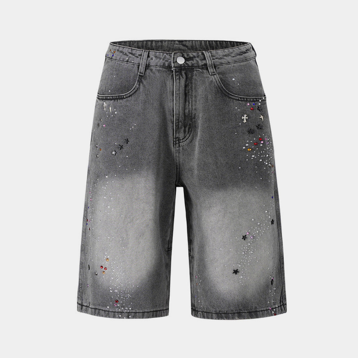 Starry Washed Rhinestone | Denim Shorts - Santo 