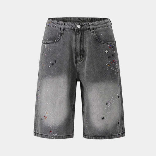 Starry Washed Rhinestone | Denim Shorts - Santo 