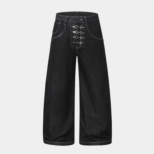 Metal Button Raw | Baggy Barrel Jeans