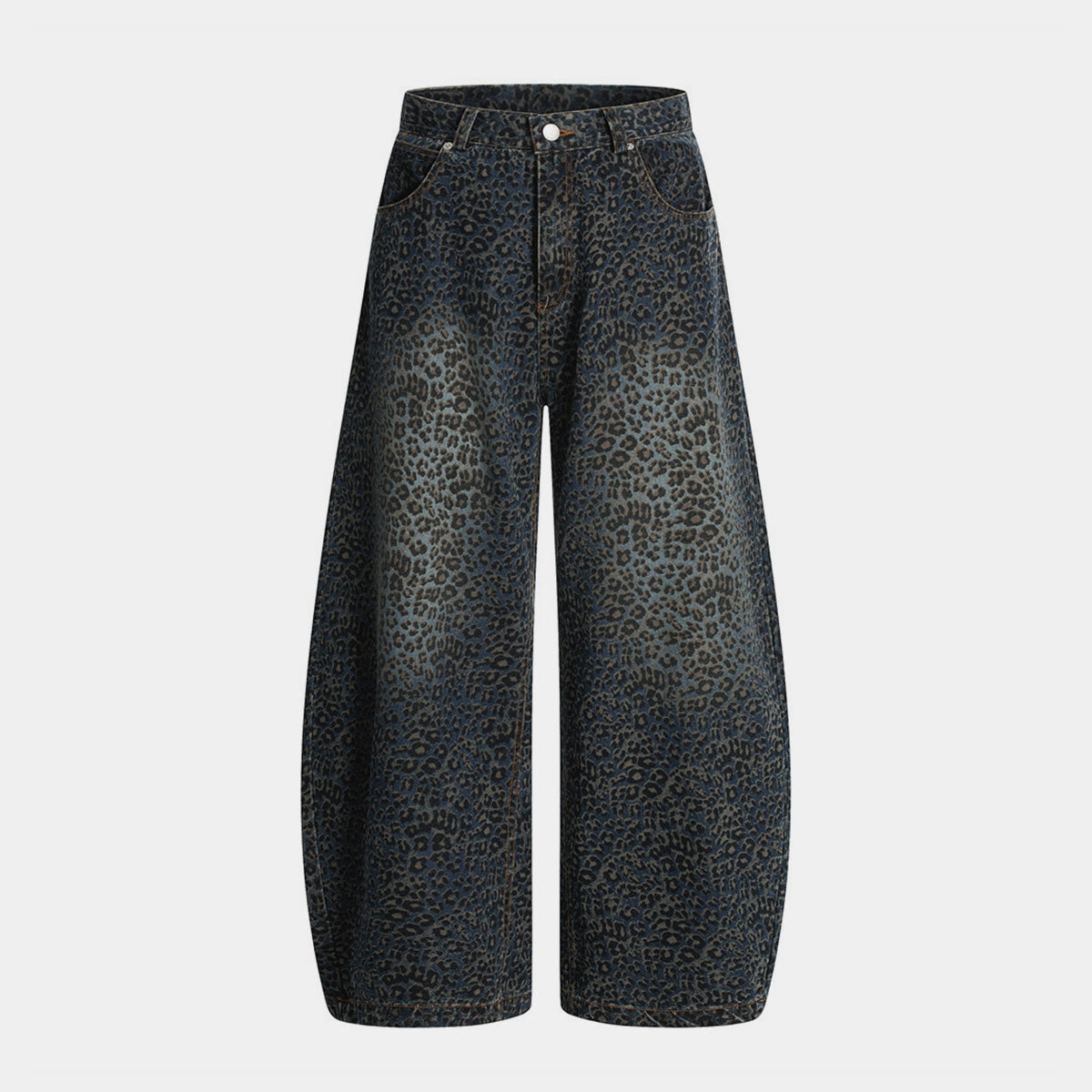 Leopard Print Barrel Jeans | Wide Leg High Rise Streetwear Denim - Santo 