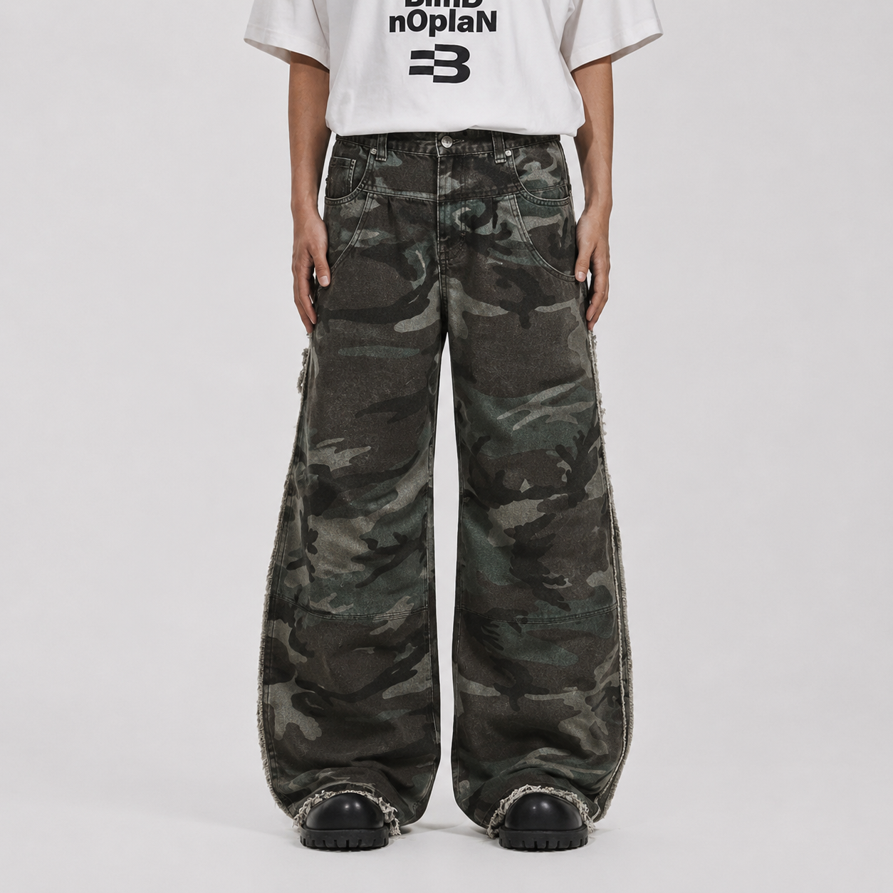 Retro Double Waist Camouflage Barrel Pants