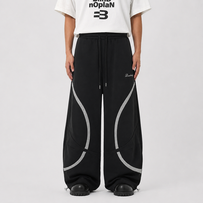 Retro Contrast Panel Drawstring Sweatpants