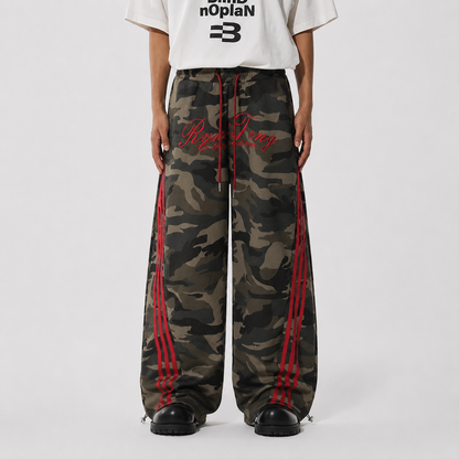 Retro Patchwork Embroidered Camouflage Barrel Pants