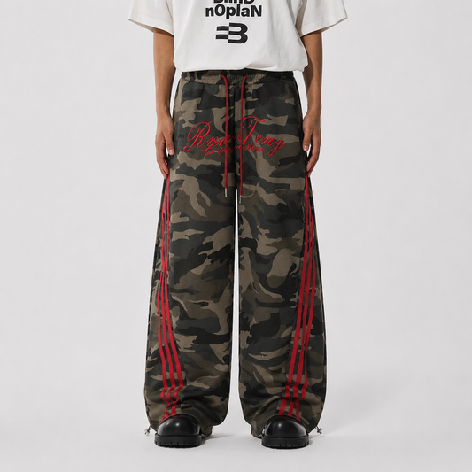 Retro Patchwork Embroidered Camouflage Barrel Pants