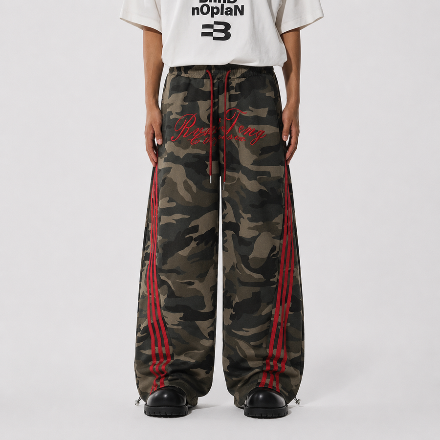 Retro Patchwork Embroidered Camouflage Barrel Pants