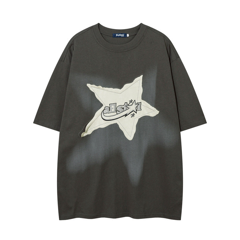 Star Patch | Hip Hop Embroidery Graphic T Shirt - Santo 