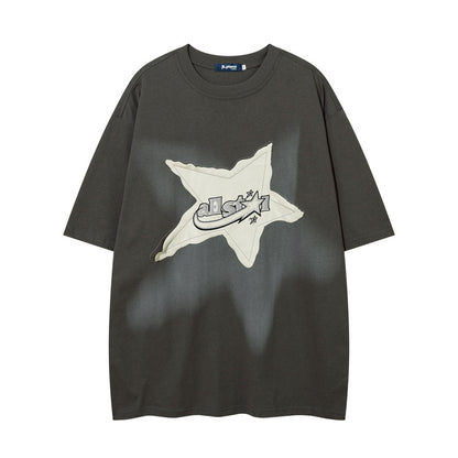Star Patch | Hip Hop Embroidery Graphic T Shirt - Santo 