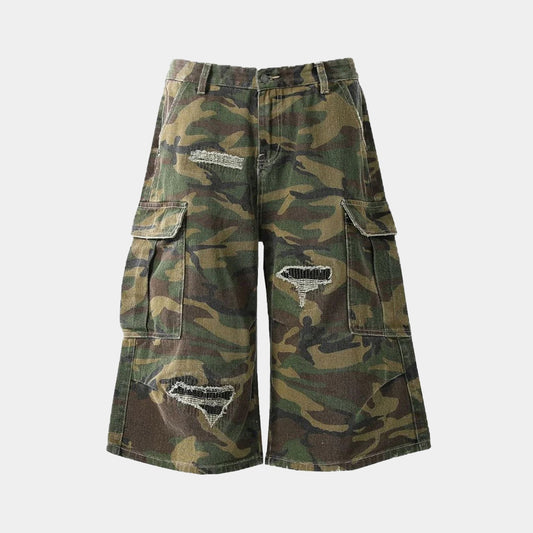 Destroyed Camo | Baggy Cargo Shorts - Santo 