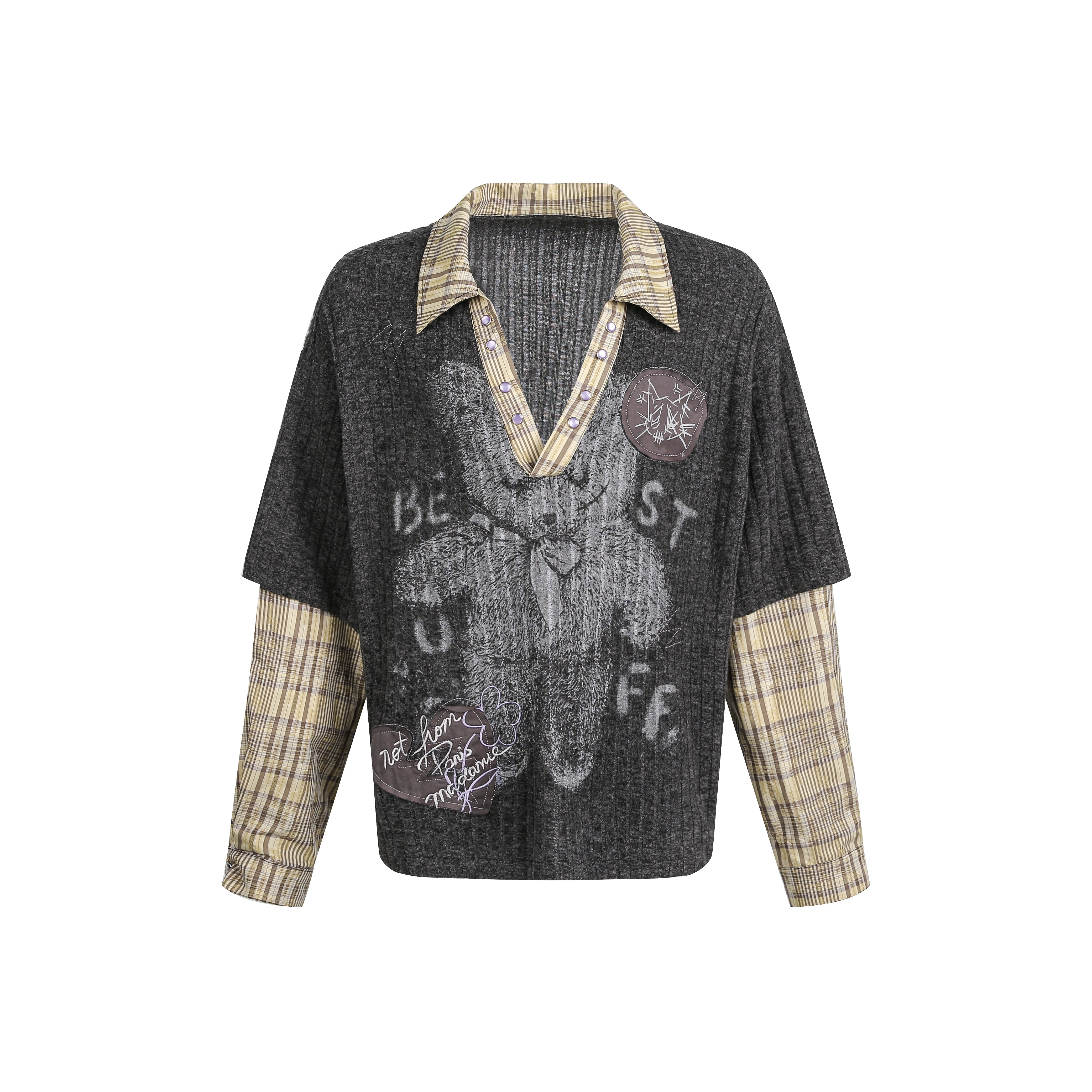 Vintage Plaid Teddy | V-Neck Sweatshirt - Santo 