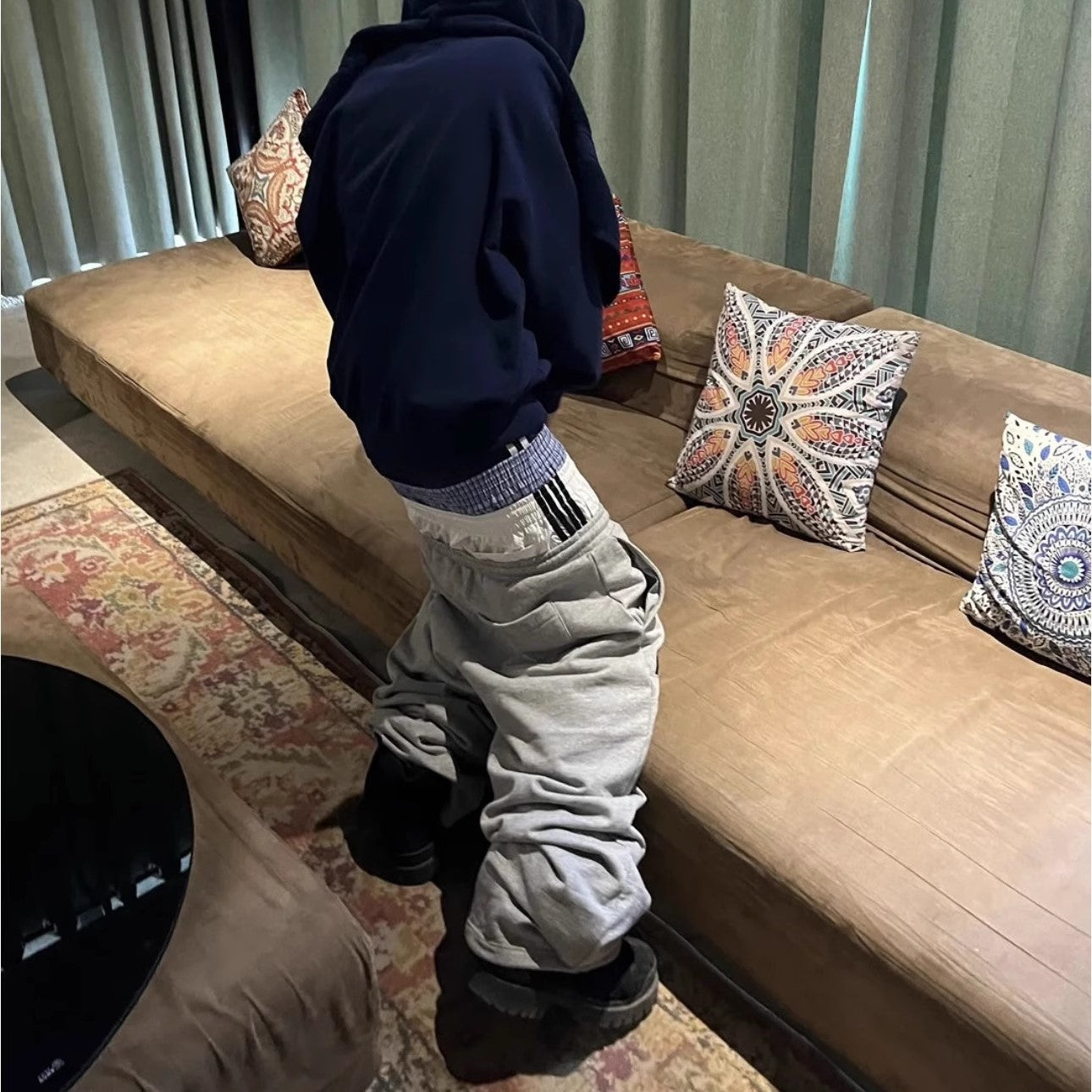 Layered Waistband | Baggy Striped Sweatpants - Santo 