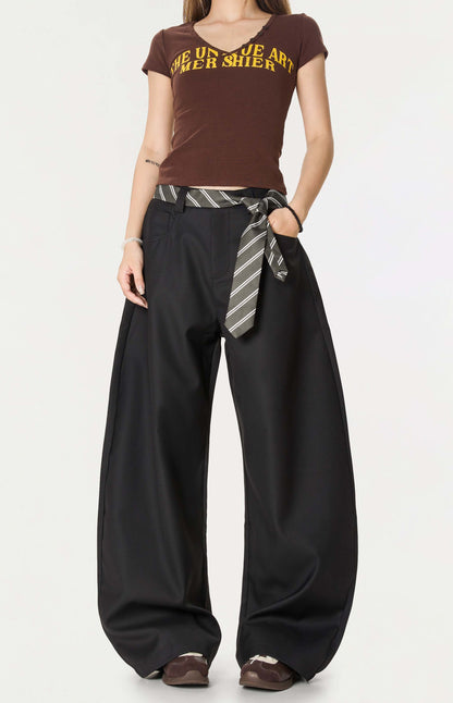 Pinstripe Twist | Belted Tailored Trousers
