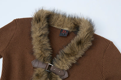 Buckled Fur | Knit Cardigan with Faux Trim - Santo 