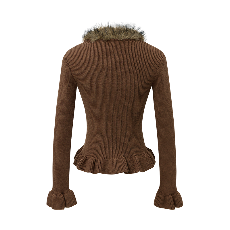 Buckled Fur | Knit Cardigan with Faux Trim - Santo 