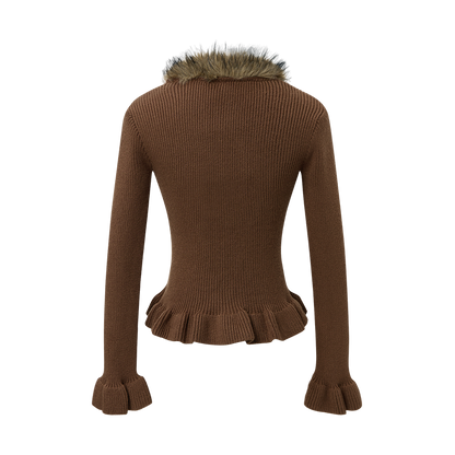 Buckled Fur | Knit Cardigan with Faux Trim - Santo 