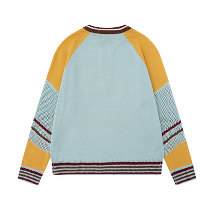 Graphic Script | Mesh-Sleeve Raglan Knit Pullover