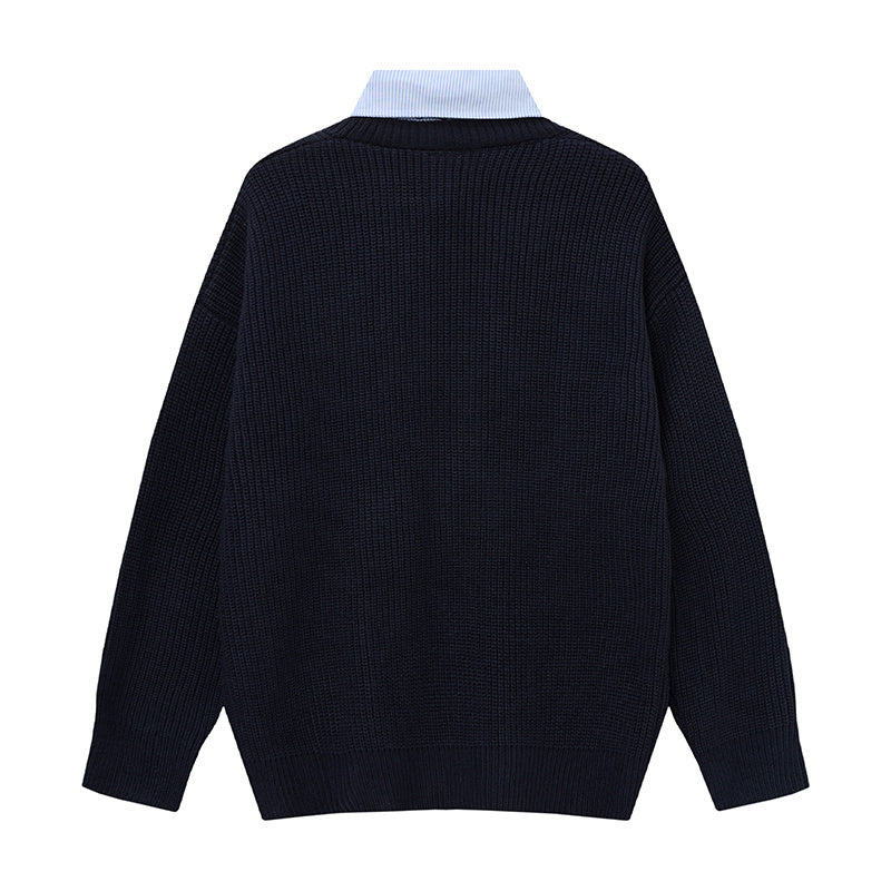 Prep Layer | Knit Cardigan with Shirt & Tie Detail