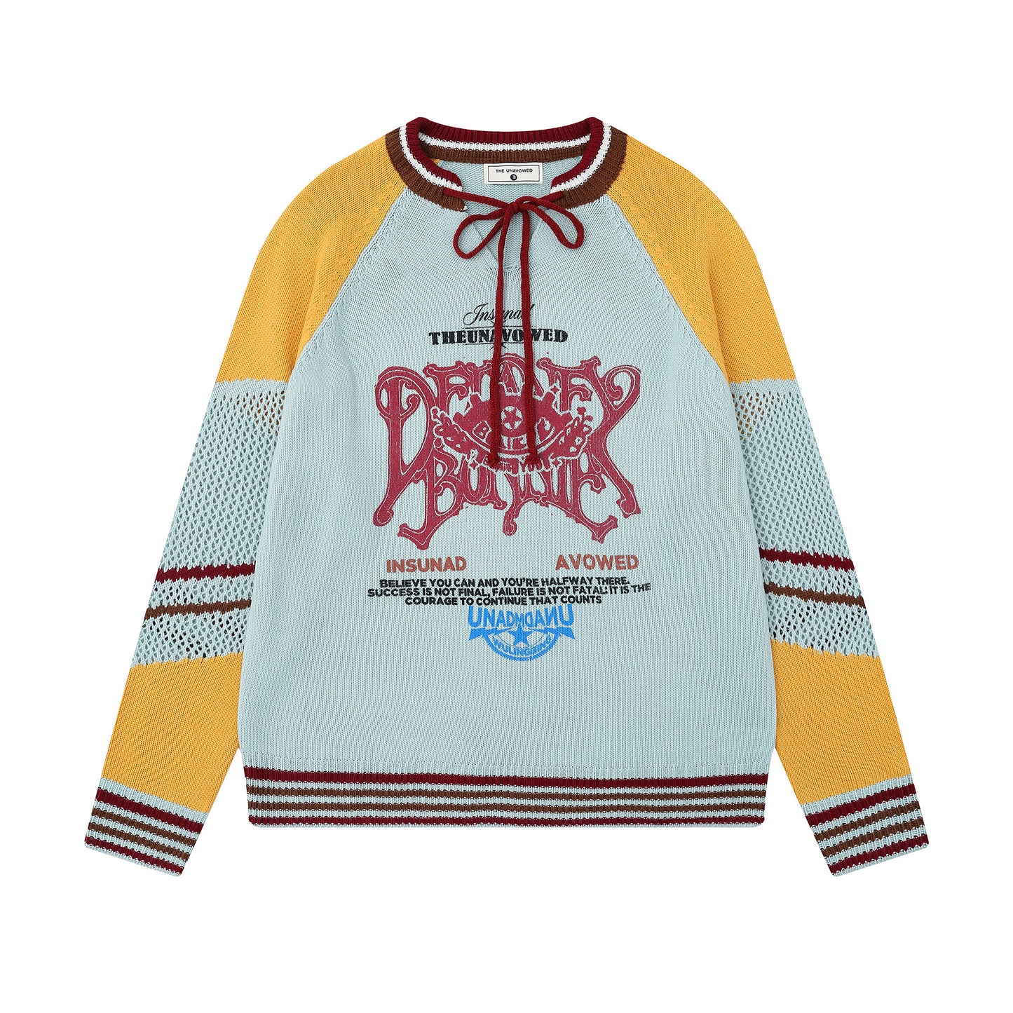 Graphic Script | Mesh-Sleeve Raglan Knit Pullover