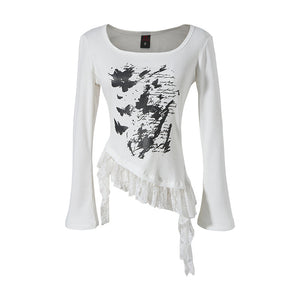 Butterfly Lace | Asymmetric Hem Printed Top