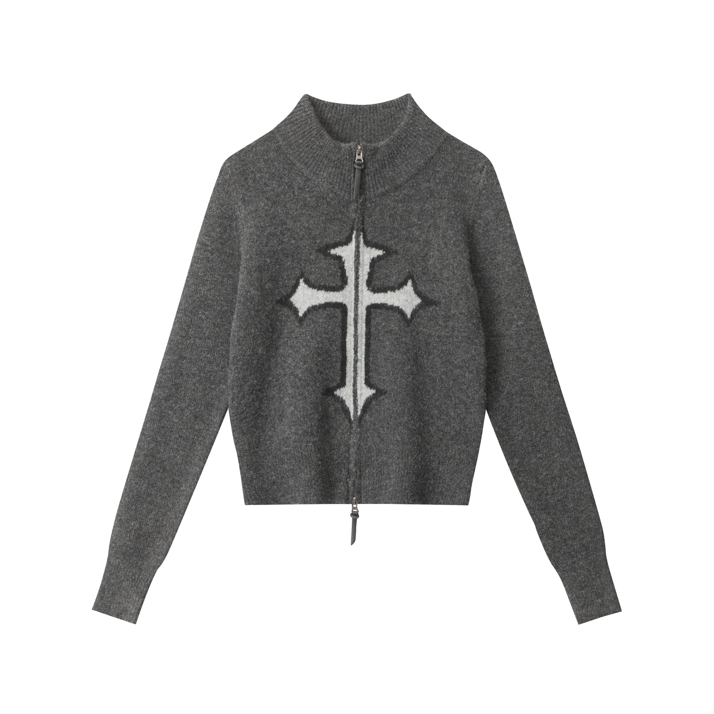 Center Cross | Grunge Wool Zip-Up Sweater