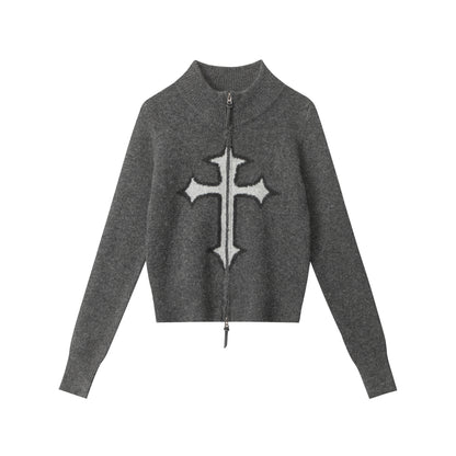 Center Cross | Grunge Wool Zip-Up Sweater