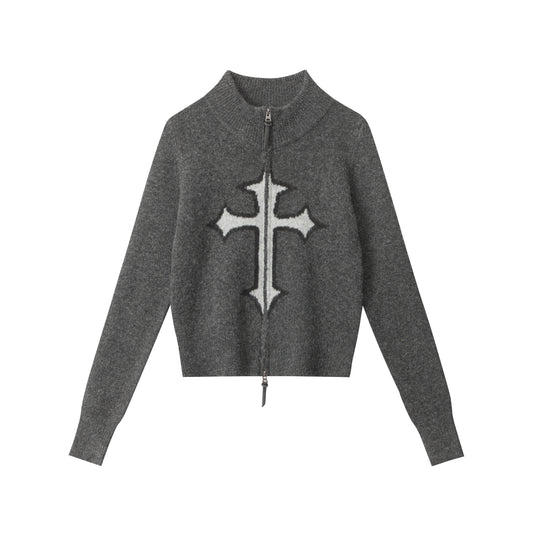 Center Cross | Grunge Wool Zip-Up Sweater